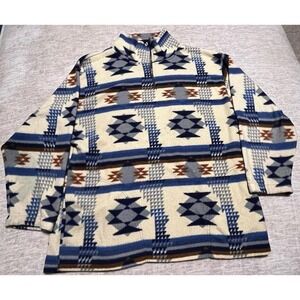 Vintage Denim Express Aztec Geometric Fleece Pullover Jacket Men's XL 90s